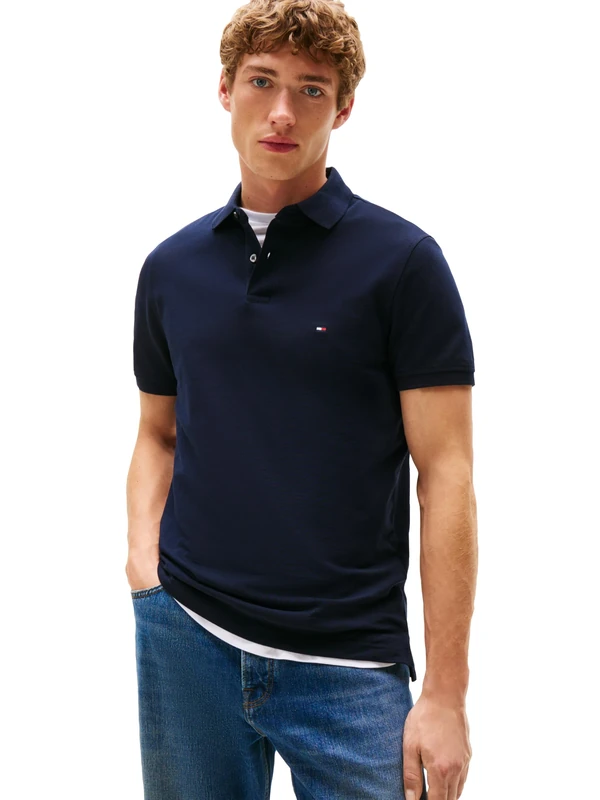 Tommy Hilfiger Men's Short Sleeve Polo Shirts in Regular Fit with Stretch and Organic Pique Cotton, Desert Sky Solid, Large