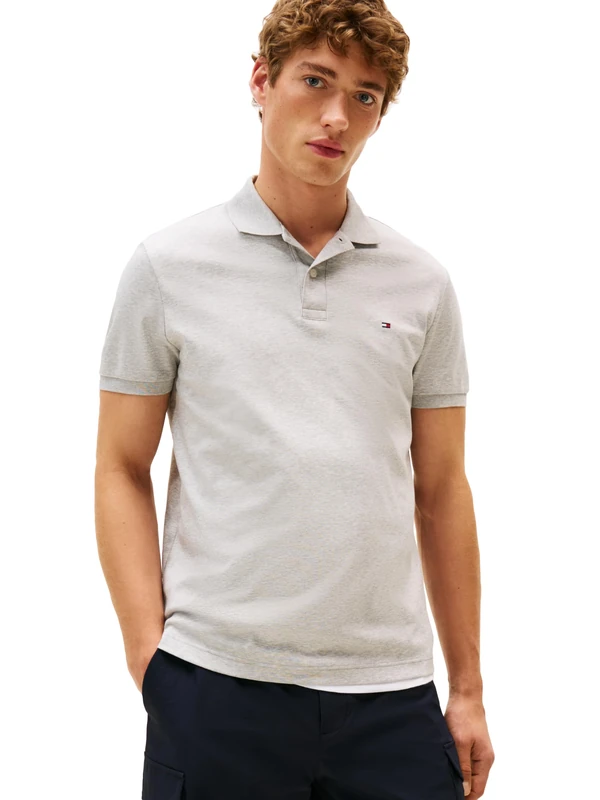 Tommy Hilfiger Men's Short Sleeve Casual Polo Shirts in Regular Fit with Liquid Cotton, Grey Heather, Medium