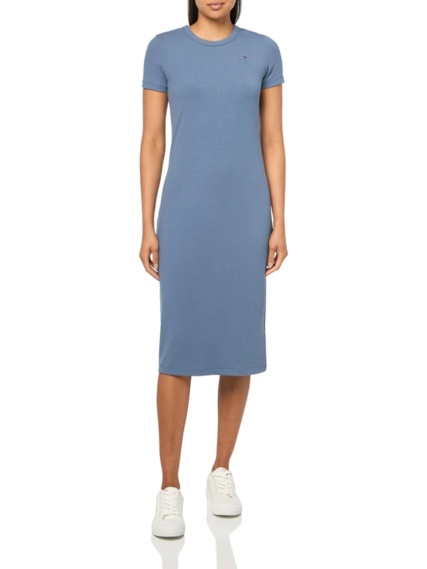 Tommy Jeans Women's Bodycon Midi Dress with Logo Detail Casual, Blue Moment, L