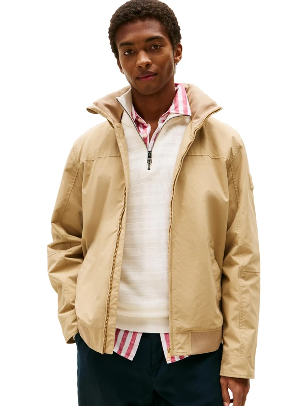 Tommy Hilfiger Men's Lightweight Waterproof Regatta Bomber Jacket, Desert, S