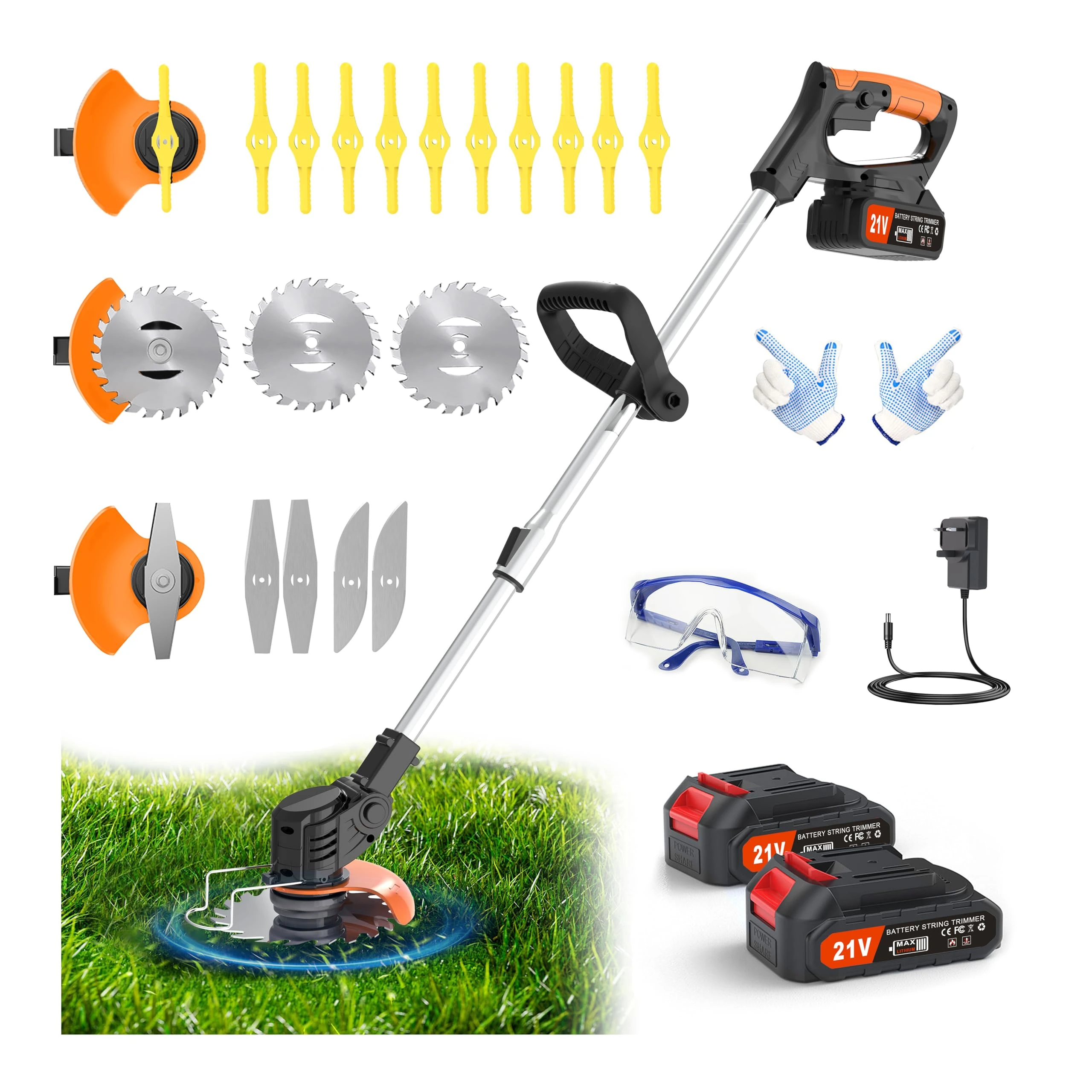EVOKRYL Aero X1 Metal Blade Cordless Strimmer 21v Grass Trimmers Easy to use, 3.2LBS weight Grass Trimmer For Lawns and Farmland, DIY Garden, Lawn Care (Black)
