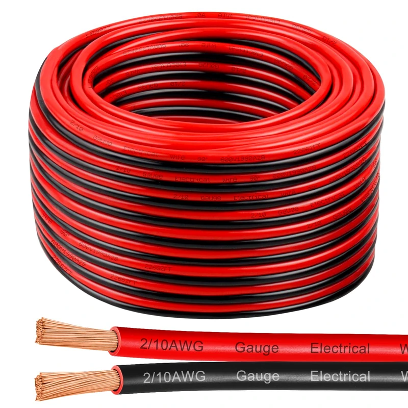 10 Gauge Wire 100 Feet, 10/2 AWG Pure Copper Wire, 10AWG 2 Conductors Red Black Oxygen Free Stranded Low Voltage Wire for Solar Panel, Automotive, Audio Auto, LED Lighting(10 AWG 100FT)