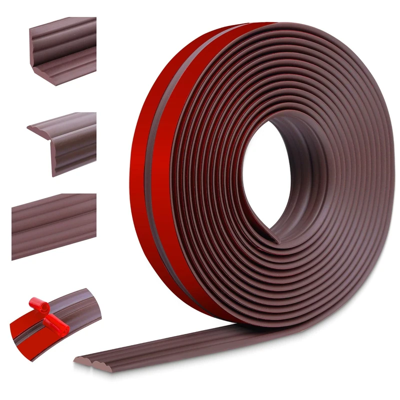 Peel and Stick Wall Moulding Trim Flexible Edging Trim Self Adhesive Wall Corner Protectors Edging Strip for Home Decor Floor Transition (60mm×3m, Brown)