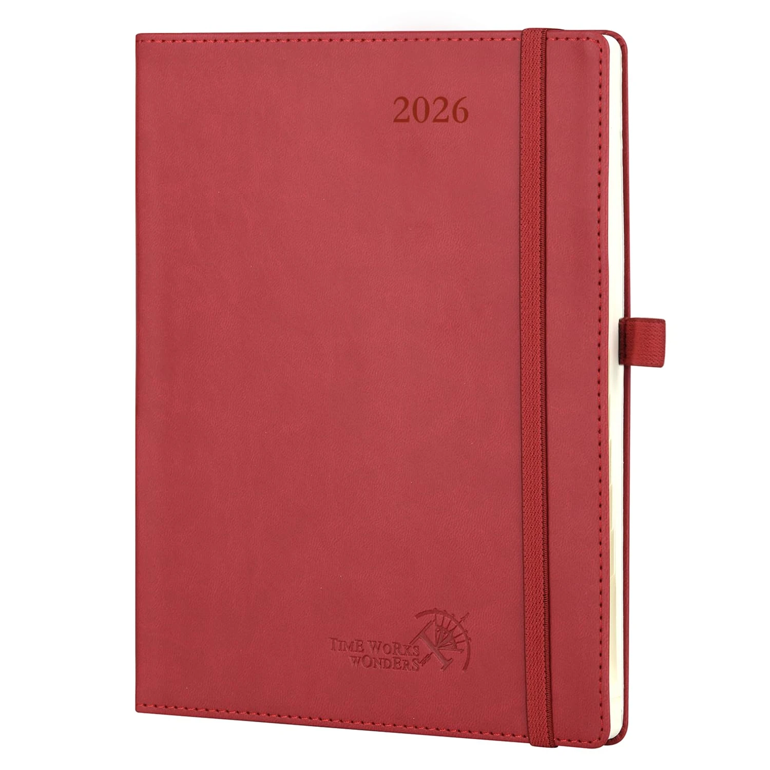 POPRUN 2026 A5 Diary Week to View (22x16.5 cm) PU Leather Soft Cover Vertical Weekly Appointment Diary 26 Work Planner, Monthly Tabs, 100GSM Paper (Burgundy)
