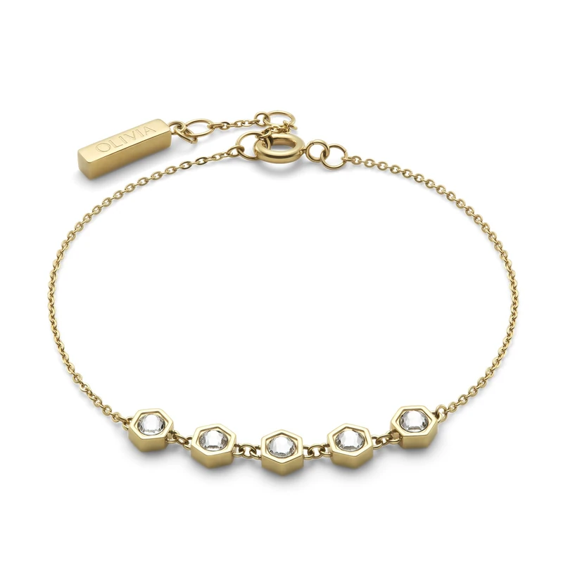 Olivia Burton Women's EVER STACKED Collection Bracelet in Yellow Gold with Charms Embellished with Crystals - 24100348