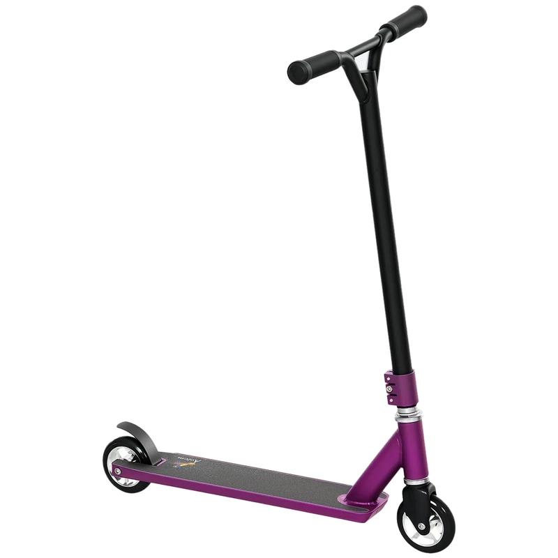 HOMCOM Stunt Scooter, 360° Entry Level Tricks Scooter w/Lightweight Aluminium Deck and ABEC 7 Bearing, For Age 14+ Beginners, Purple