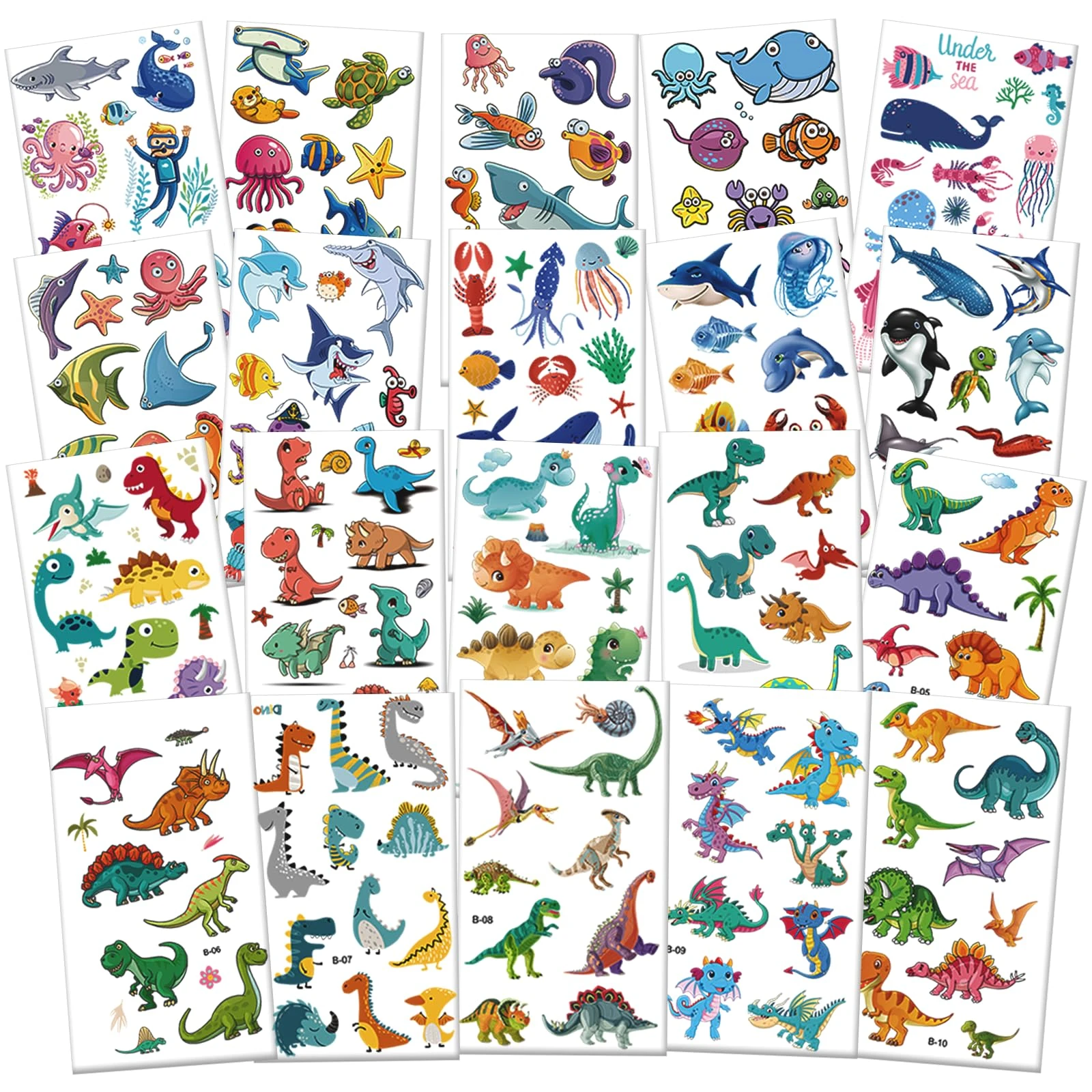 Temporary Tattoos for Kids, 20 Sheets Kids Temporary Tattoos - Waterproof & Long Lasting, Party Bag Fillers, 250+ Designs for Boys Girls, Party Favors, Birthday Gifts, Creative Play (Dinosaur)