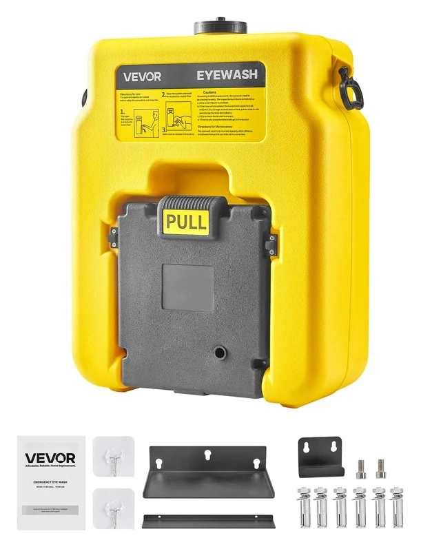 VEVOR Portable Eye Wash Station 14 Gal, OSHA-Approved Eyewash Station Wall-Mounted/On Flat Surface, Emergency Eye Wash Unit with 2 Sprays, First Aid Eyewash Units for Schools, Labs, Factories, Yellow