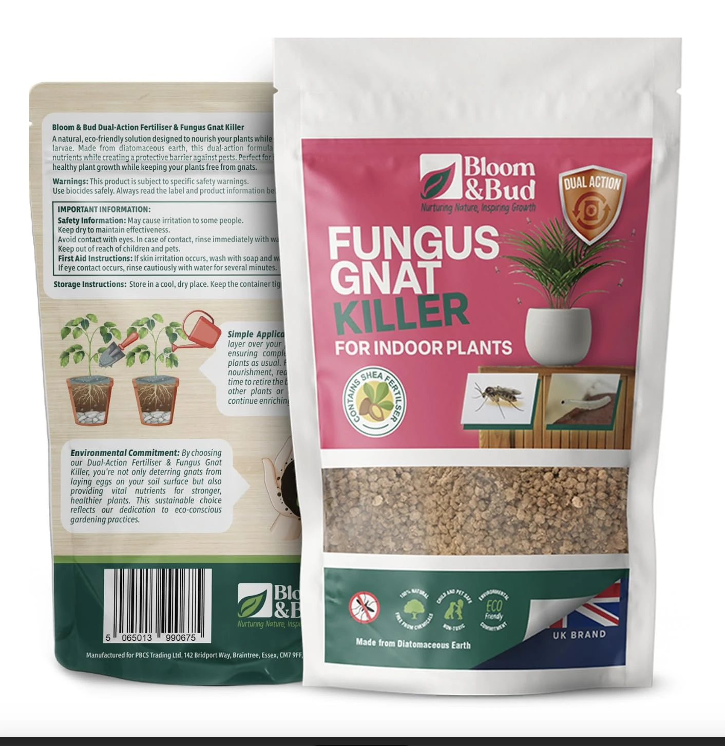 Bloom & Bud Fungus Gnat Killer for Indoor Plants 550g – Dual-Action No Gnat Pot Topper with Organic Fertiliser | Gravel Mulch & Systemic Granules for Houseplants | Natural Gnat & Larvae Killer