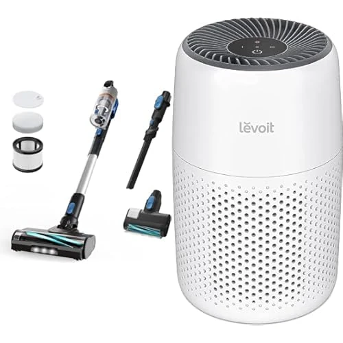 Levoit Cordless Vacuum Cleaner with HEPA Filter, Powerful 90AW 60Mins, Mini Motorized Brush&Crevice Tool, Air Purifier for Bedroom Home, Quiet HEPA Filter Cleaner with Fragrance Sponge