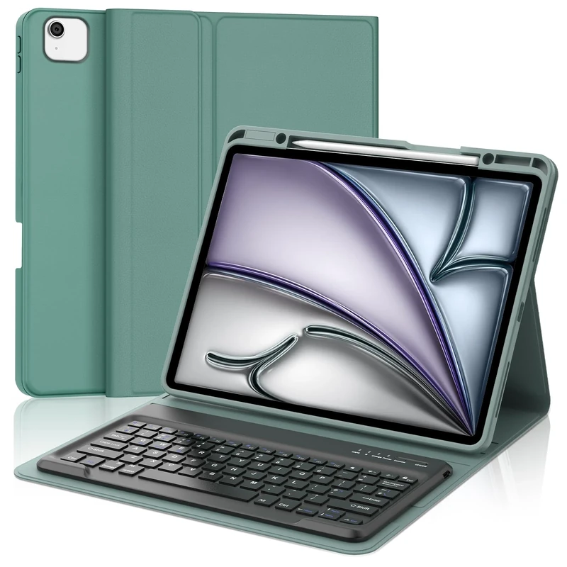 IVEOPPE Keyboard Case for iPad Air 13-inch (M2 2024/ M3 2025)- QWERTY UK Layout Keyboard for iPad Pro 12.9-inch 6th/5th/4th/3rd, Detachable Bluetooth Keypad for Air 13 inch– Dark Green