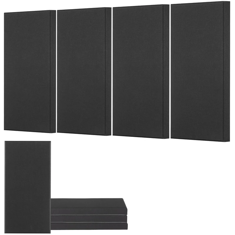 VEVOR 4 PCS Acoustic Panels, 2 inch Thick 23.6 x 11.8 inch Fiberglass Sound Absorbing Panels, Self-adhesive Soundproof Wall Boards, for Studios, Office, Home Theater,Meeting Room, Black