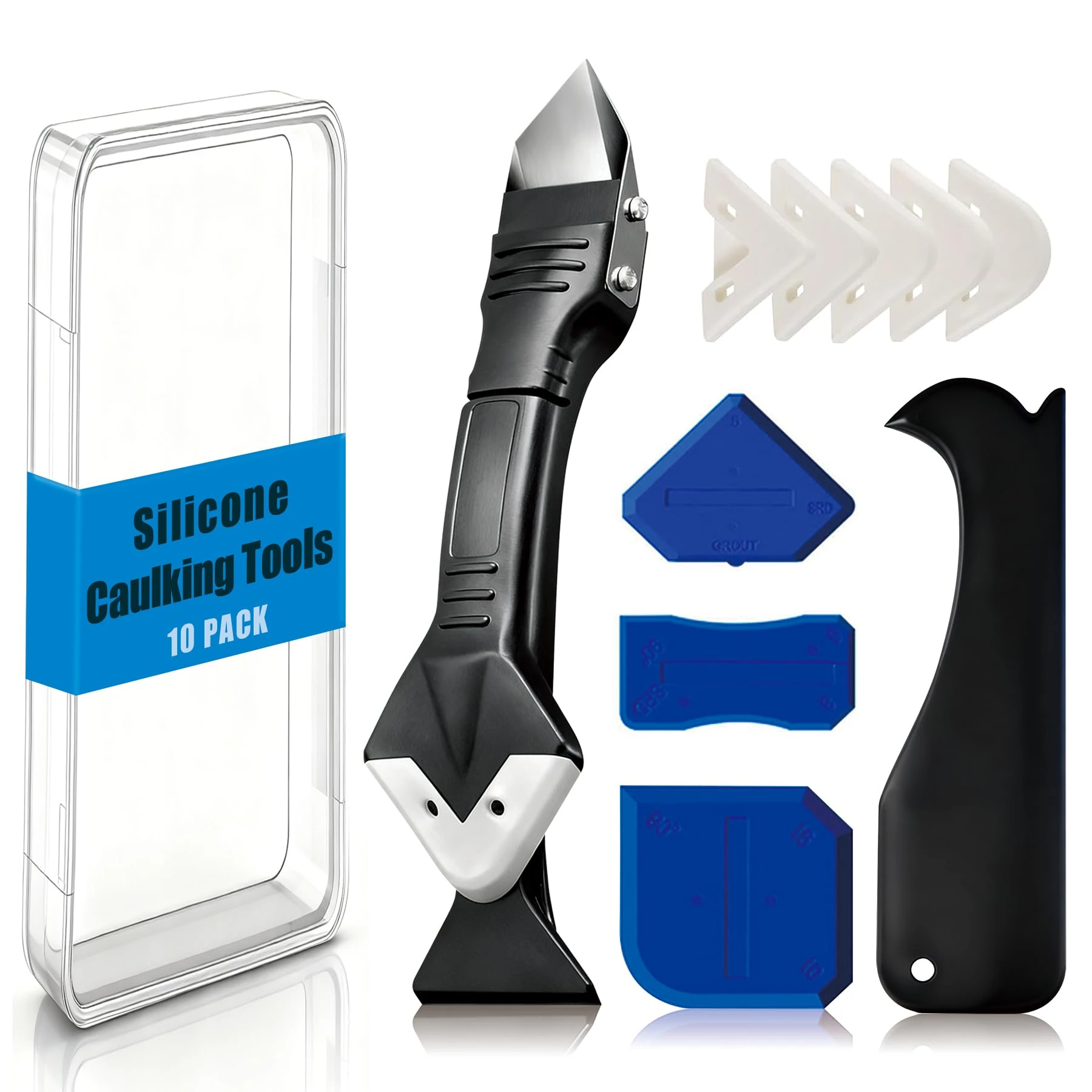 Silicone Caulking Tool Kit – Multi-Edge Sealant Finishing Tool with Stainless Head, Remover & Smoother for Bathroom, Kitchen, Floor, Window, Sink, Corner & Joint Caulk Application