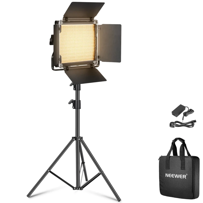 NEEWER Bi Color LED Studio Light with Tripod Stand Barndoors, Video Panel Key Lighting for Video Recording Streaming Photoshoot Photography, 660 LEDs 3200K-5600K 3300lx/1m Dimmable CRI96+, NL660