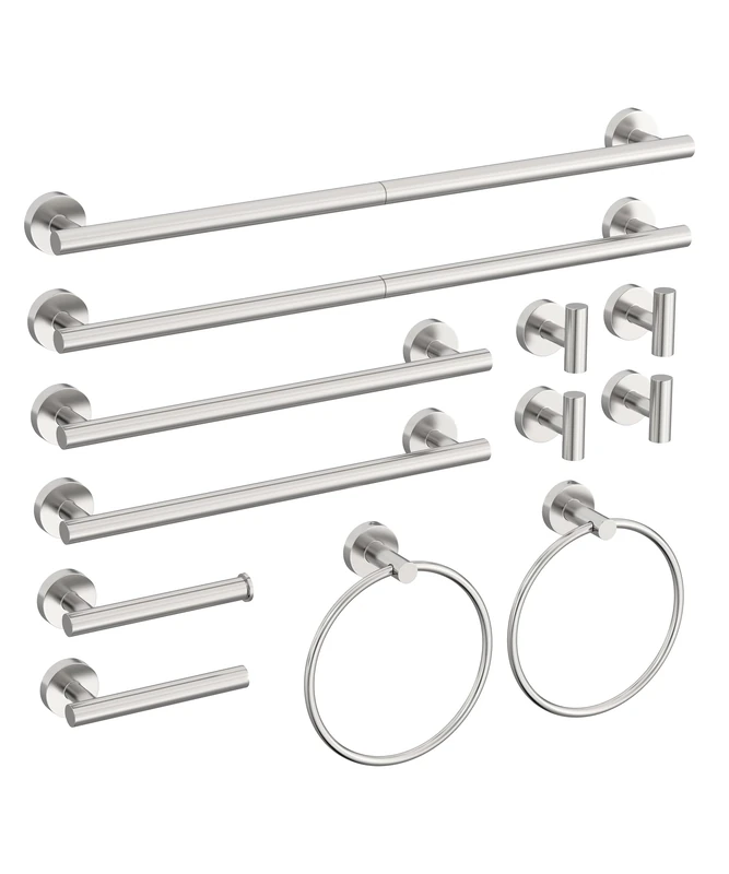HOMESYSTEMUE Brushed Nickel 12 Piece Towel Rack Bathroom Set Bathroom Accessories Suitable for Bathroom, Kitchen, RV Wall Mounted Bathroom Towel Rack Bathroom Accessories Stainless Steel