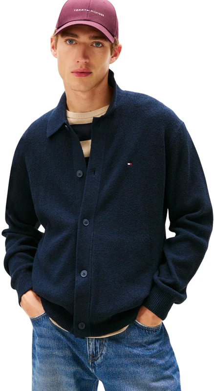 Tommy Hilfiger Men Textured Polo Cardigan MW0MW41546 Cardigan Sweater, Blue, L