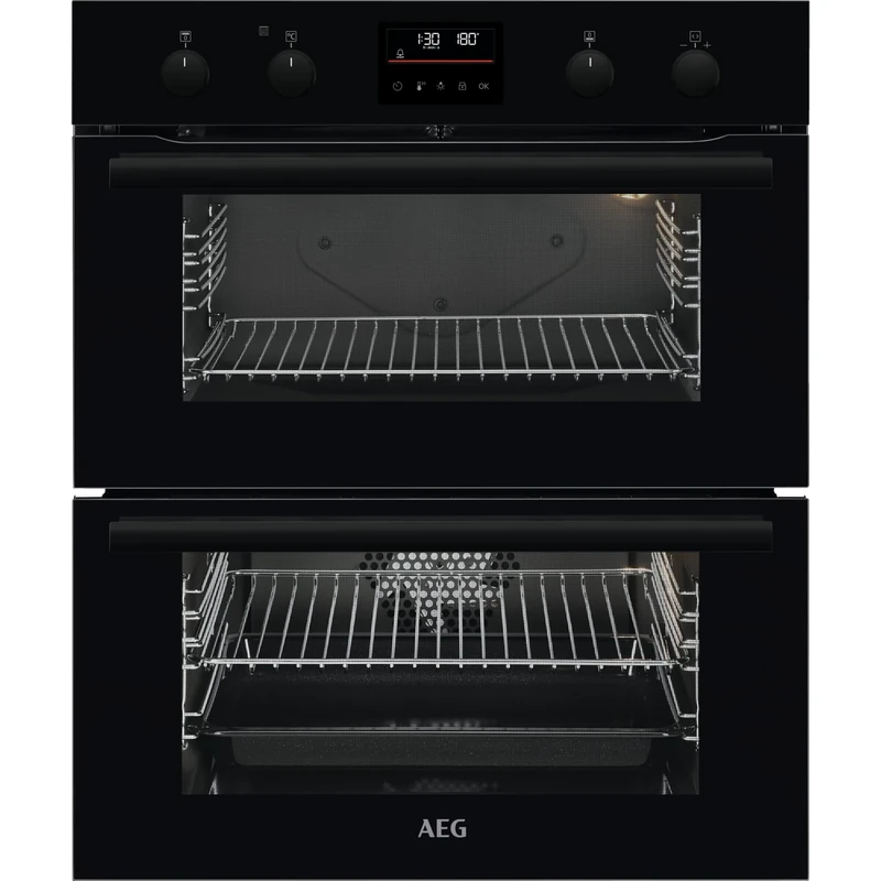 AEG 6000 SurroundCook Built In Electric Double Oven DUB535060B, 45L Capacity, 59.4 cm, Multilevel Cooking, Grill Function, LED Display, Black