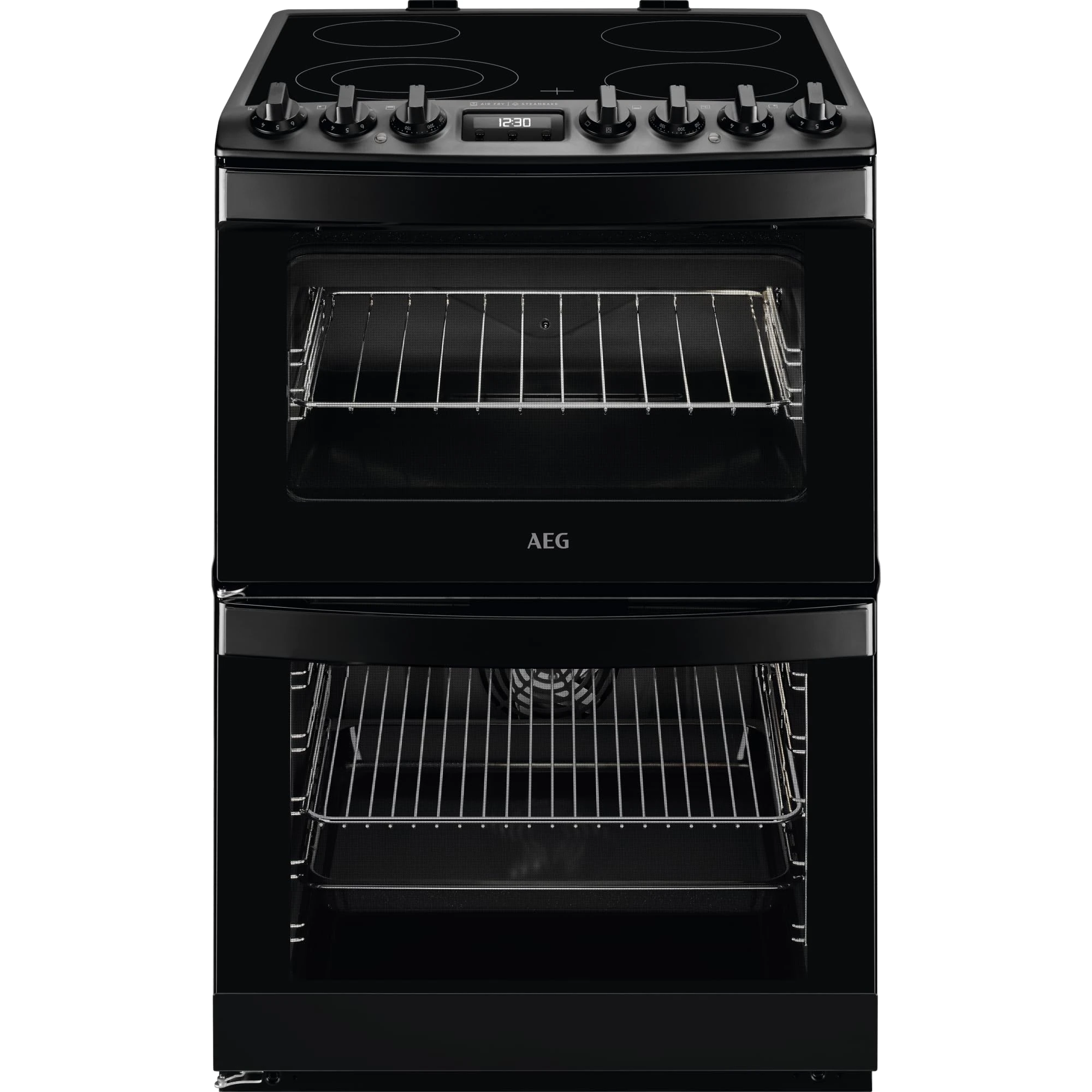 AEG 6000 SteamBake Cooker with Ceramic Hob CCB6741MCB, Double Oven 73/29 L, 60 cm, Catalytic Self Clean, Multilevel Cooking, Black