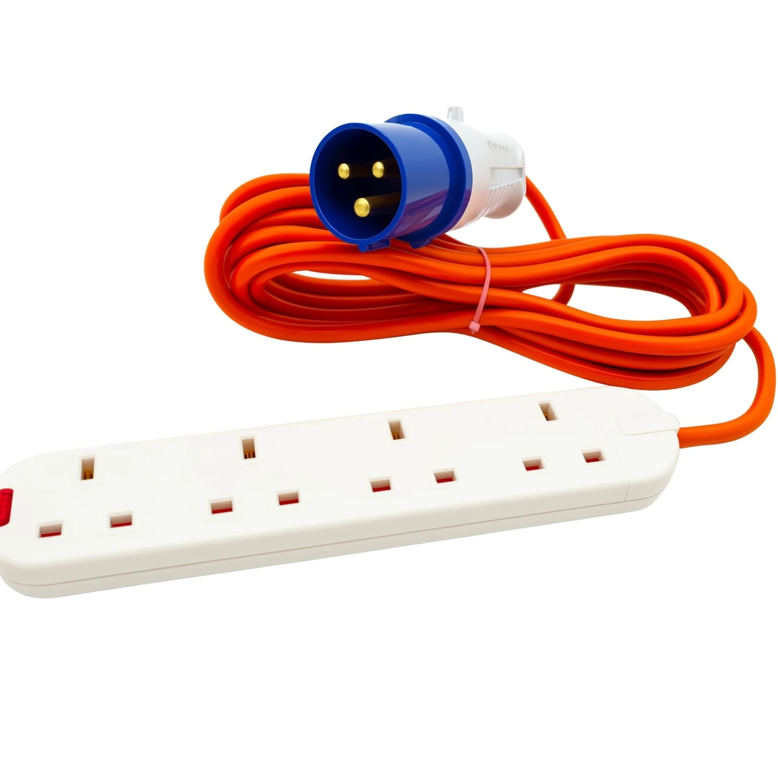 16A to 13A Extension Lead 5 Metres – Camping Electric Hook Up Cable with UK 3-Pin Plug Sockets – 240V Mains Lead for Caravans, Motorhomes, Catering Trailers & Generators – 3-Pin Blue Plug