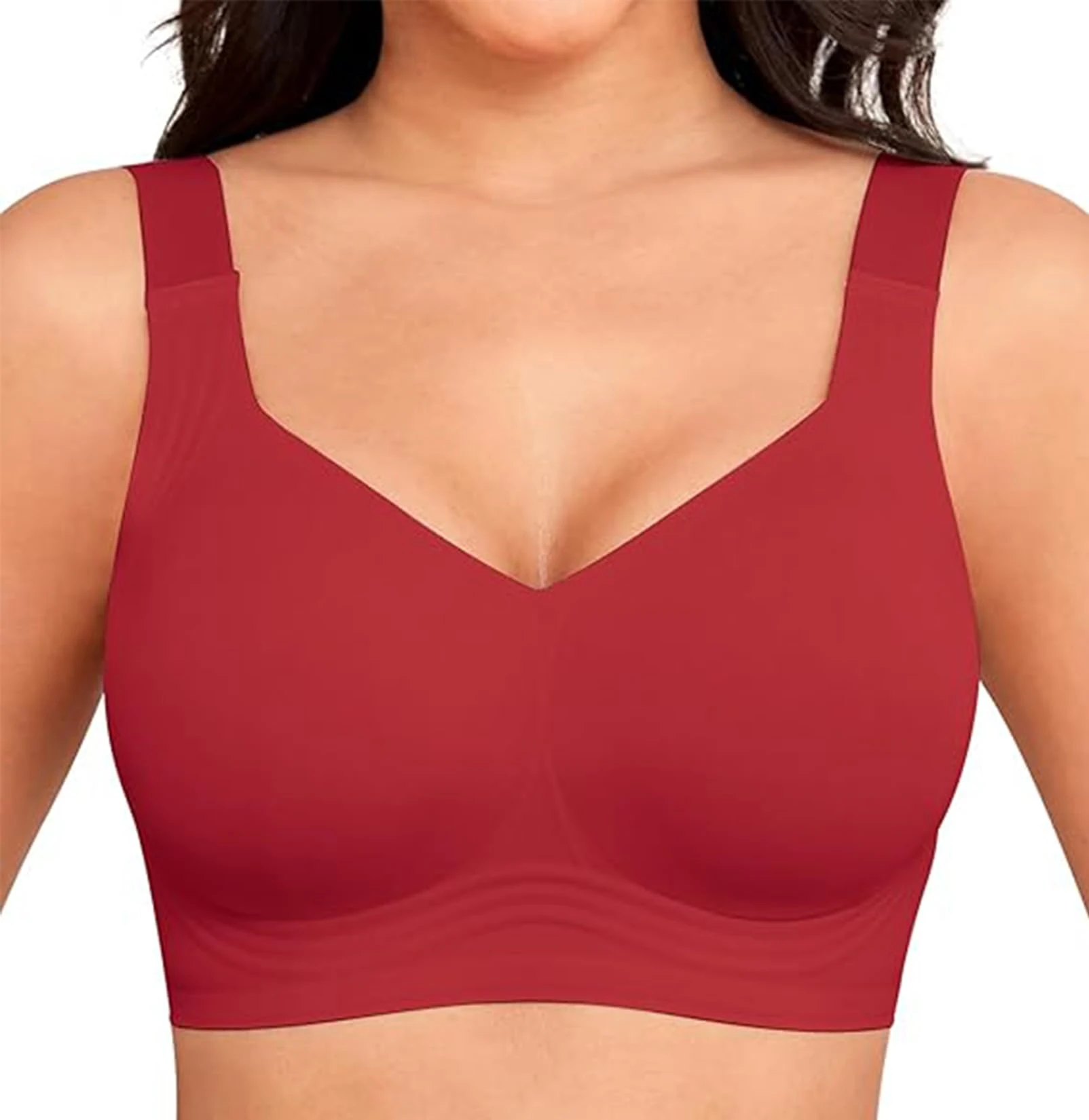 YGJIEGENG Women's Wireless Push Up Bra Soft Non Wired Seamless Comfortable Everyday Bra,Red,XL