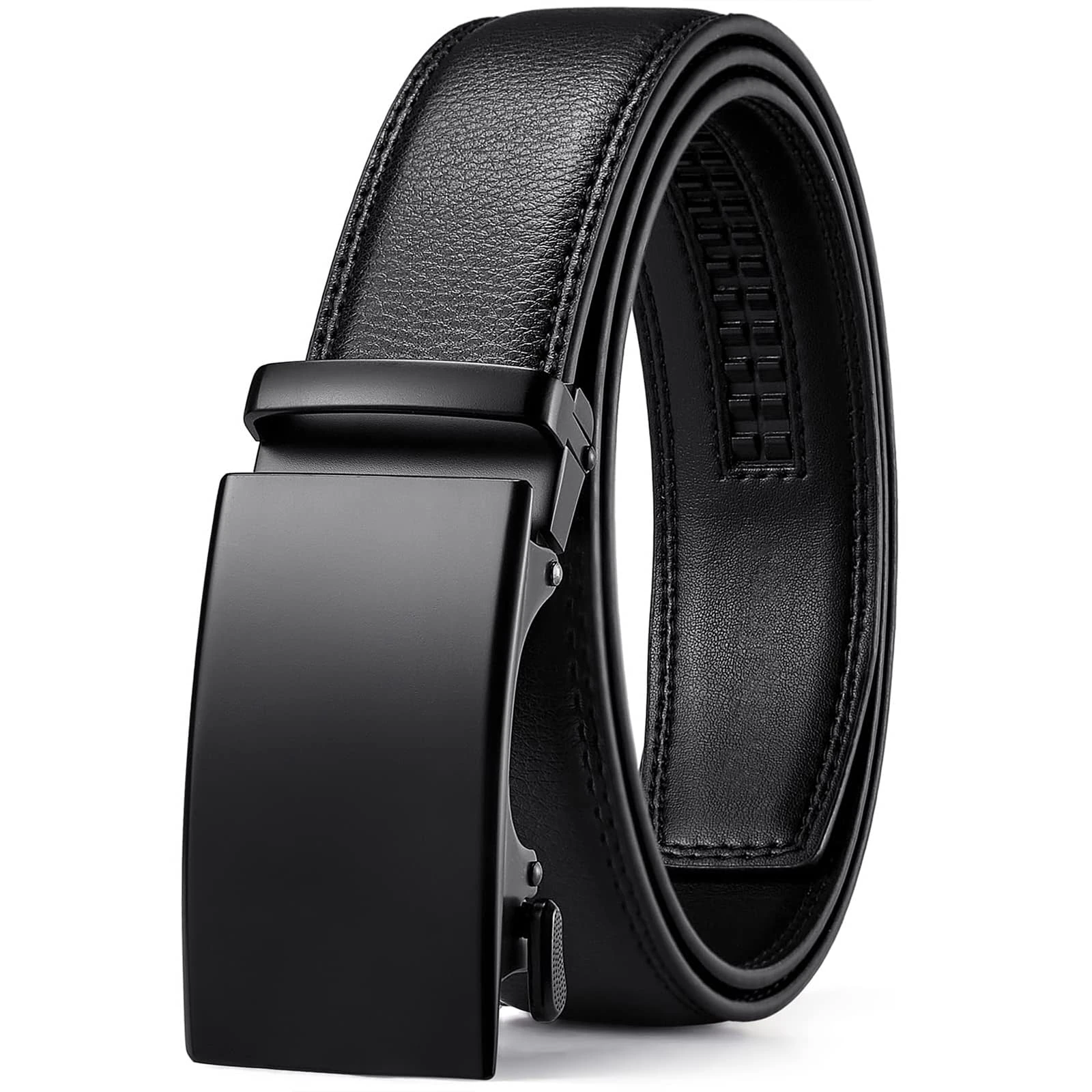 Mens Belt Leather Ratchet Belt For Men Dress and Casual with Adjustable Buckle, Trim to Fit, Black, 36"-42" Waist