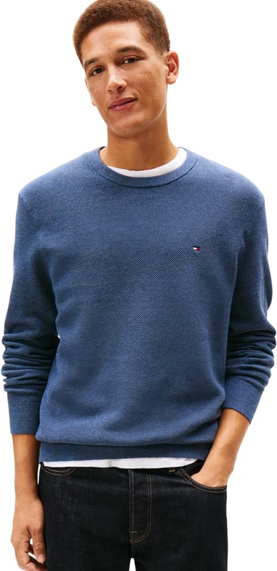 Tommy Hilfiger Men Essential Structure Crew Neck MW0MW36347 Pullover Sweater, Blue, S