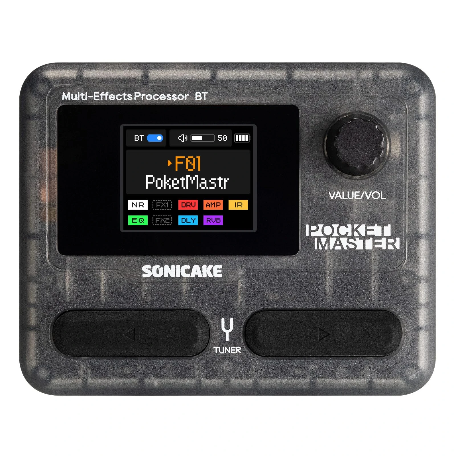SONICAKE Pocket Master Guitar Bass Amp Modeling IR Cabinets Simulation Multi-Effects with Stereo OTG USB Audio Interface BT Audio 1.77" LCD Color Screen Transparent Black