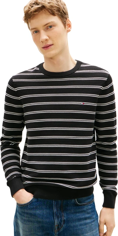 Tommy Hilfiger Men Seasonal Structure CNECK MW0MW41643 Pullover Sweater, Black, XS