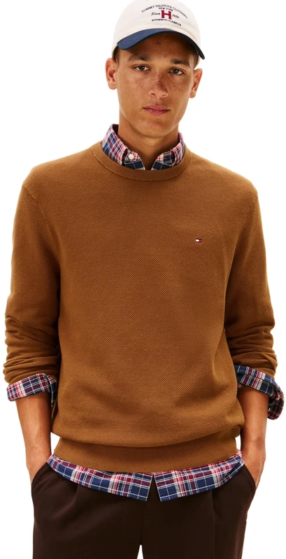 Tommy Hilfiger Men Essential Structure Crew Neck MW0MW36347 Pullover Sweater, Brown, XS