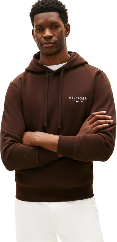 Tommy Hilfiger Men BRAND LOVE SMALL HILFIGER HOODIE MW0MW41429 Pullover Hoodie, BROWN, S