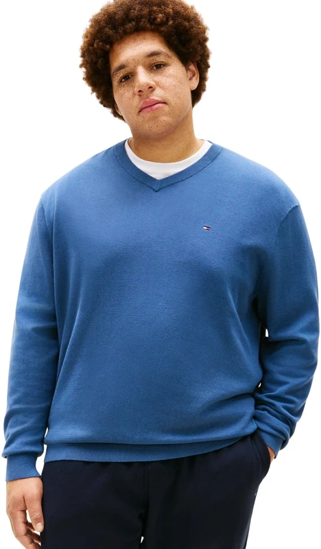 Tommy Hilfiger Men BT-Essential Cotton V Neck-B MW0MW43012 Pullover Sweater, Blue, 3XL_Plus