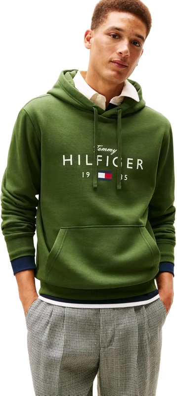 Tommy Hilfiger Men BRAND LOVE BIG HILFIGER HOODIE MW0MW41427 Pullover Hoodie, GREEN, XL