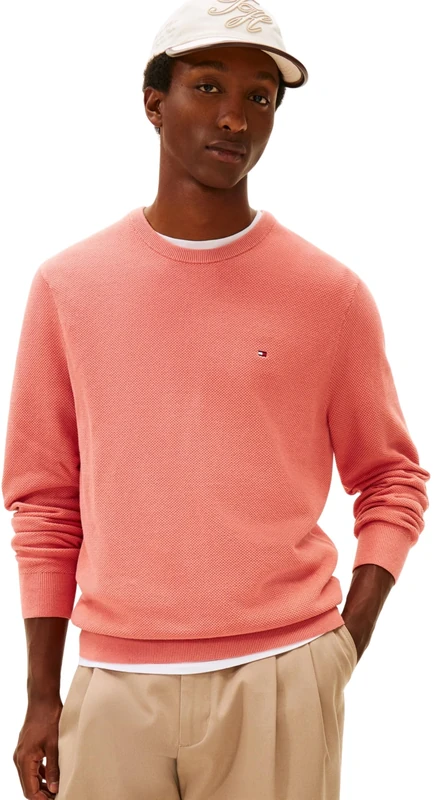 Tommy Hilfiger Men Essential Structure Crew Neck MW0MW36347 Pullover Sweater, Pink, XXL