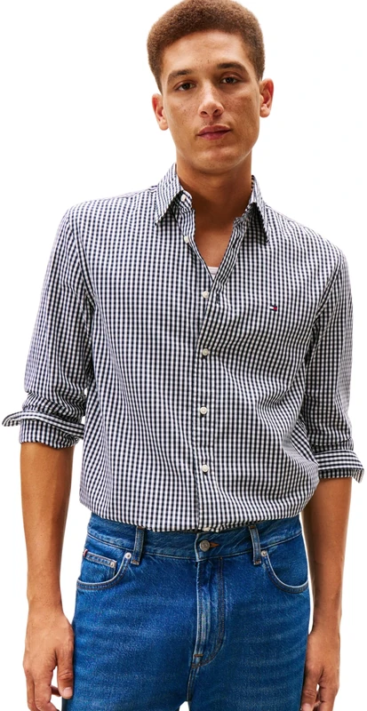 Tommy Hilfiger Men Flex POPLIN Big Gingham RF Shirt MW0MW41713 L/S Shirt, Black, M