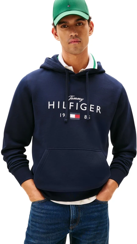 Tommy Hilfiger Men BRAND LOVE BIG HILFIGER HOODIE MW0MW41427 Pullover Hoodie, BLUE, XXL