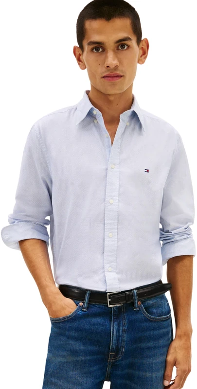 Tommy Hilfiger Men Flex POPLIN Fake Solid RF Shirt MW0MW41711 L/S Shirt, Blue, XXL - Image 1