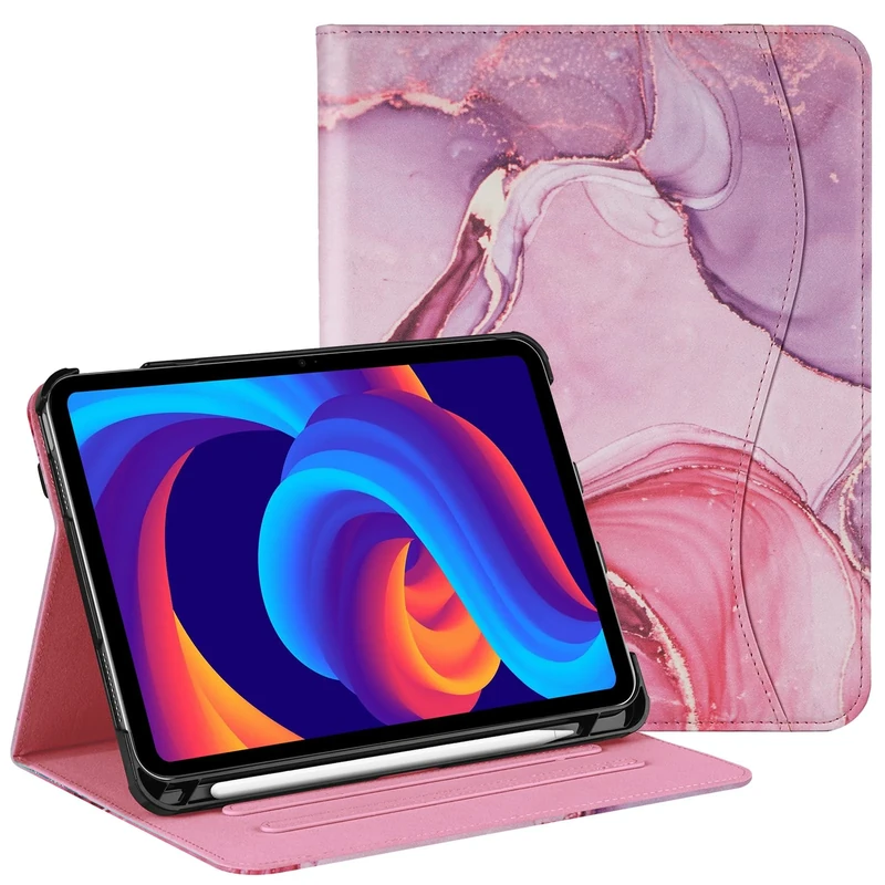 HGWALP Protective Case for iPad (A16) 11th Generation 11 Inch (2025) & iPad 10th Generation 10.9 Inch (2022), Multi-Angle Viewing Stand Cover with Pen Holder & Pocket,Marble Pink