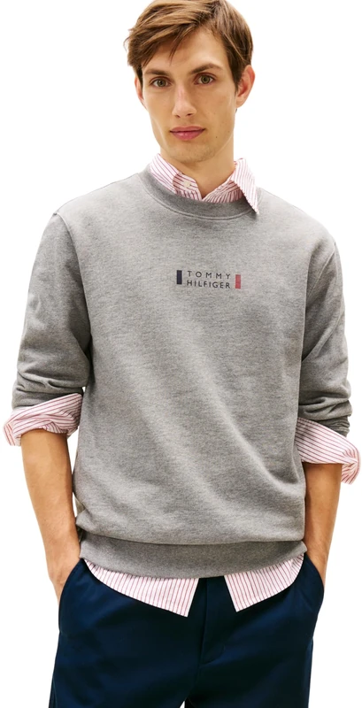 Tommy Hilfiger Men BRAND LOVE SWEATSHIRT MW0MW41428 Pullover Sweatshirt, GREY, M