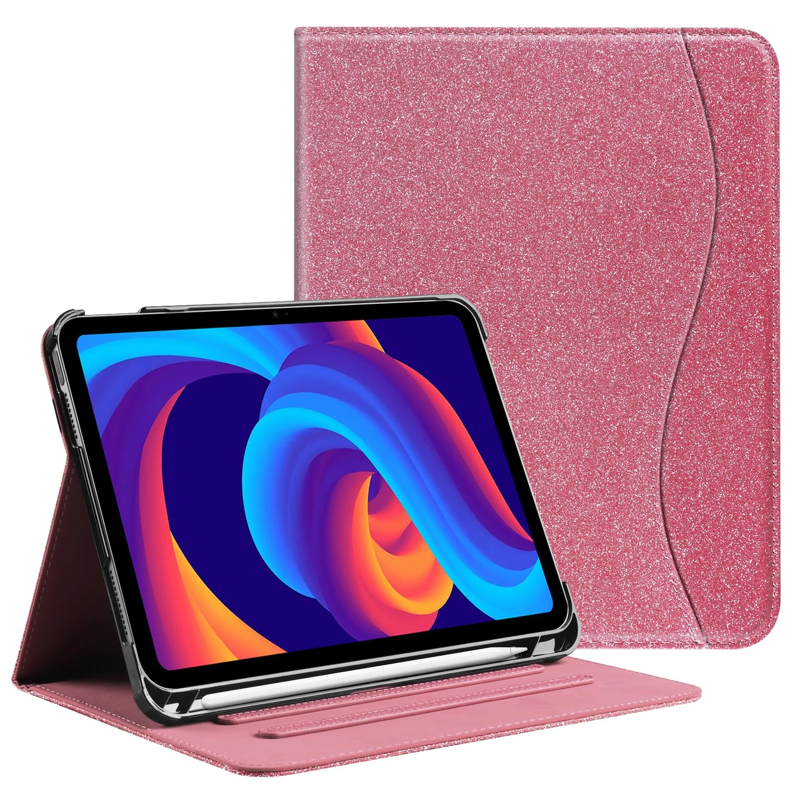 HGWALP Protective Case for iPad (A16) 11th Generation 11 Inch (2025) & iPad 10th Generation 10.9 Inch (2022), Multi-Angle Viewing Stand Cover with Pen Holder & Pocket,Glittering Pink