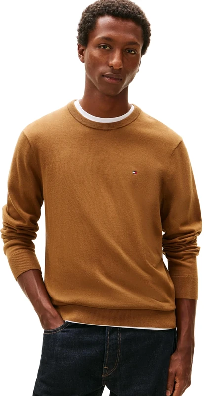Tommy Hilfiger Men Essential SSNL Cotton Crew Neck MW0MW39999 Pullover Sweater, Brown, L