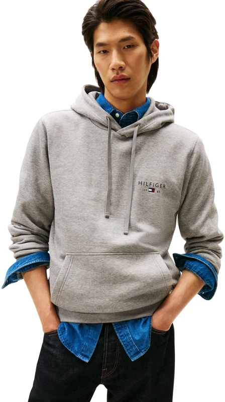 Tommy Hilfiger Men BRAND LOVE SMALL HILFIGER HOODIE MW0MW41429 Pullover Hoodie, GREY, S