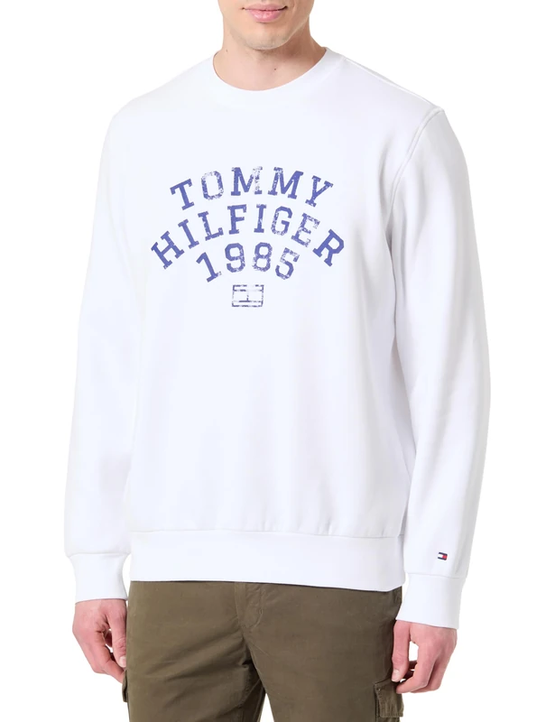 Tommy Hilfiger Men HILFIGER ARCH SWEATSHIRT MW0MW41426 Pullover Sweatshirt, WHITE, L