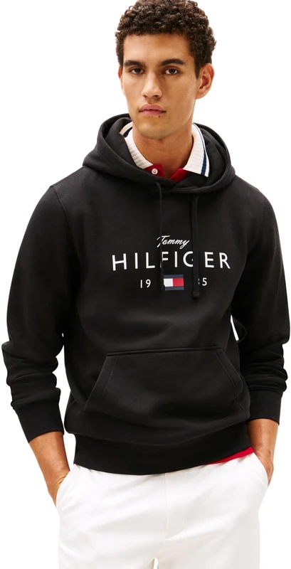 Tommy Hilfiger Men BRAND LOVE BIG HILFIGER HOODIE MW0MW41427 Pullover Hoodie, BLACK, S