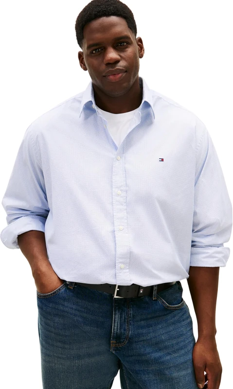 Tommy Hilfiger Men BT - Flex POP FAKESOLID RF Shirt MW0MW43033 L/S Shirt, Blue, 4XL_Plus