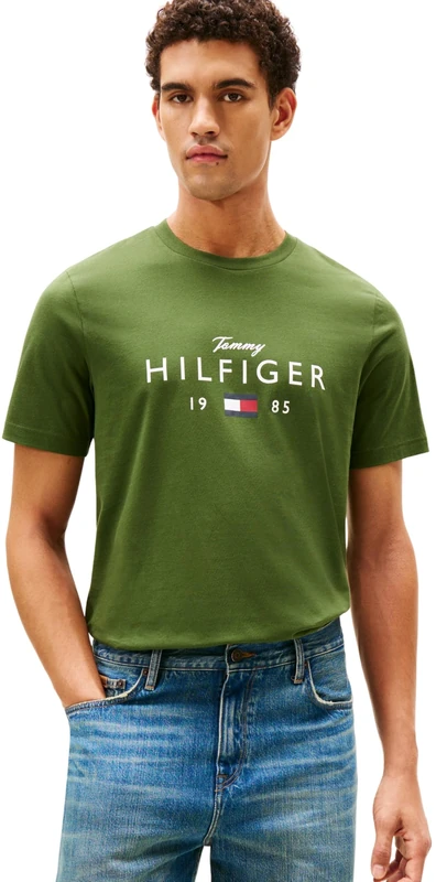 Tommy Hilfiger Men Brand Love Big Hilfiger TEE MW0MW41455 S/S T-Shirt, Green, XS
