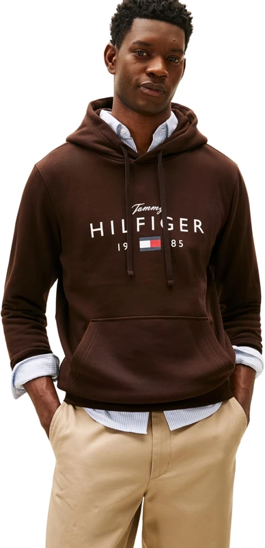 Tommy Hilfiger Men BRAND LOVE BIG HILFIGER HOODIE MW0MW41427 Pullover Hoodie, BROWN, XS