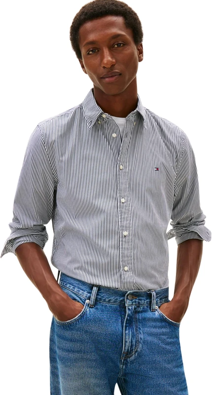 Tommy Hilfiger Men CORE Flex POP Classic STP Shirt MW0MW41403 L/S Shirt, Black, XXL