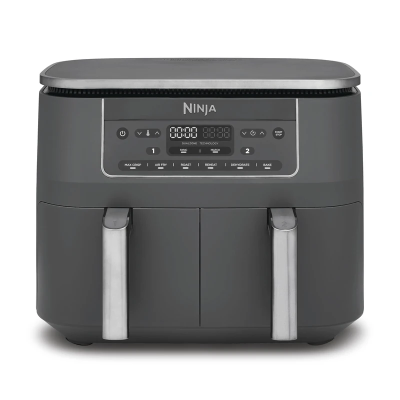 Ninja Dual Zone Digital Air Fryer, 2 Drawers, 7.6L, 6-in-1, Uses No Oil, Air Fry, Max Crisp, Roast, Bake, Reheat, Dehydrate, Non-Stick, Dishwasher Safe Baskets, Gun Metal Grey DZ300UK