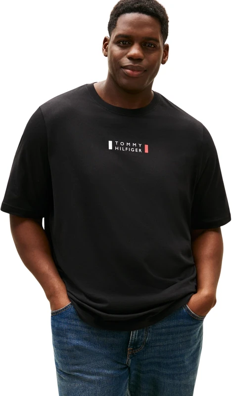 Tommy Hilfiger Men BT-Brand Love Small Center TEE-B MW0MW43007 S/S T-Shirt, Black, 3XL_Plus