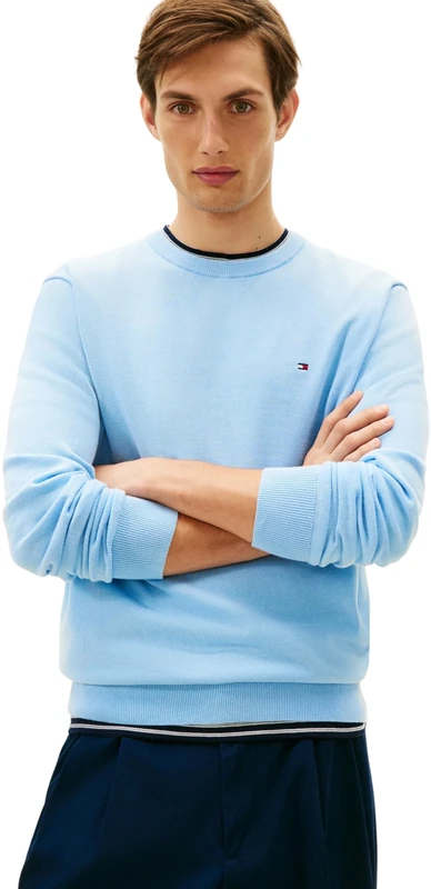 Tommy Hilfiger Men Essential SSNL Cotton Crew Neck MW0MW39999 Pullover Sweater, Blue, XXL